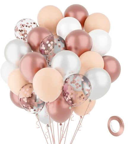 Luftballons Rosegold Weiß Ballons 60 Stück 30cm Metallic Rosegold Konfetti Latex Ballons 1 Rollen Roségold Band Luftballon Girlande Luftballons Geburtstag Hochzeit Jga Baby Shower Valentinstag Deko