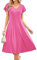 Einfarbige Kleider Damen A-Line Sommerkleid Damen Lang mit Tasche Rüschen Kuzarm Strandkleid Rosa XXL