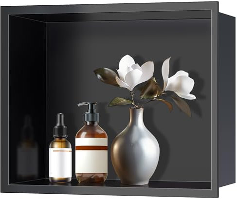 FTL Stainless Steel Shower Niche 305 x 450 x 95mm,Shower Niche Wall Insert Matte Black,Embedded Wall Niche No Tile Needed,Black Bathroom Shower Storage Niche,Waterproof Bathroom Wall Niche