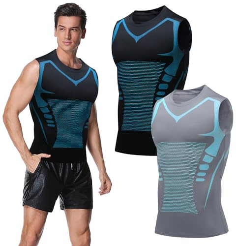 Ronronner 2 Pièces Shapewear pour Hommes, Gaine Abdominale, 2024 Gaine Abdominale pour Hommes, Gilet de Modelage, Shapewear pour Hommes, Forme Corporelle, Tissu de Soie Glace Respirable - Vêtements de