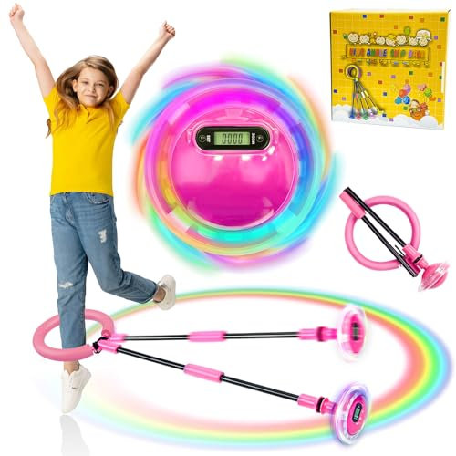 TZEKING Springring Fußkreisel,Kinder Blinkender Springring Fußkreisel,Swing Wheel mit Lichtrad,Zähler,Timer,Kalorienzähler,Faltbarer Ankle Skip Ball,Geschenke für Mädchen 6-12 Jumping Ball (Rosa)