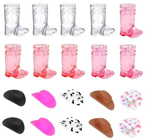 BAGUBDR 20 PCS Cowboy Shot Glasses Set, Cute Cowboy Party Decorations, Mini Cowboy Boot Shot Glasses Suitable for Single Themed Party Supplies and Wedding Decorations