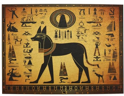 Mexpekil 500 Pieces Jigsaw Puzzles Ancient Egypt Murals Anubis Hieroglyph Puzzles For Adults, Wood Puzzle Educational Game Jigsaws Gift For Men Women Mother Father