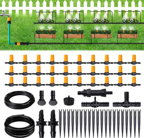 Hoteche Micro Sistema de Riego por Goteo Automático para Macetas, con 30 Goteros Ajustables, Manguera de 20 m, Incluye Adaptador y Accesorios para Jardín/Invernadero