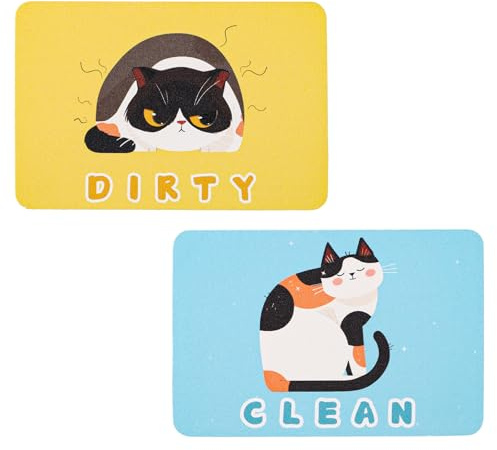 Gosknor 2 Lustige Spülmaschinenmagnete mit Katzenmotiv Clean Dirty, Doppelseitig Wendbar Haustier-Küchenzubehör für Geschirrspüler Kühlschrank Waschküche Überwachung