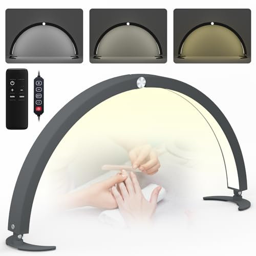 Lmaqfum Half Moon Light for Nail Desk, 29 inch Half Moon Lamp with Remote, 3 Color Modes & 7 Brightness Nail Tech Light for Desk Arch for Eyelash Extensions, Tattoo, Beauty (Black)