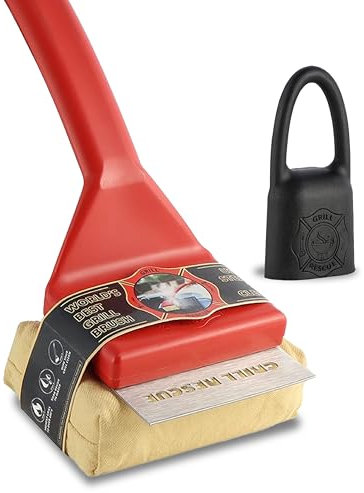 Brosse de barbecue sans poils – Brosse de barbecue sûre pour grilles à gaz, charbon, fonte et acier inoxydable – Brosse de nettoyage durable et résistante à la chaleur avec tête remplaçable et crochet