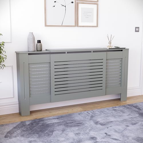 Vilda Designs Milton Cache-radiateur réglable Gris | Armoire chauffante Moderne à Lattes Facile à Installer soi-même, idéal pour Le Salon, Le Couloir ou la Salle de Bain