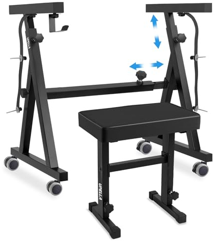 UPELLA Keyboard Piano Stand, Heavy Duty with Wheels and Pads, Z Style Adjustable Portable Keyboard Stand, Fits 54, 61, 88 Key Electric Keyboards Digital Pianos (Piano Stand + Bench)