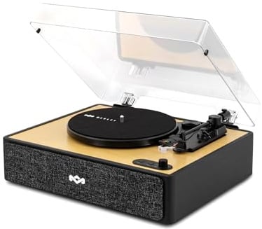 House of Marley Rise Up Bluetooth Turntable - 3-Speed Vinyl Record Player with Built-in Speakers, 2-Way Streaming, Bamboo Finish & Dust Cover, Sustainably Made Home Audio Record Players