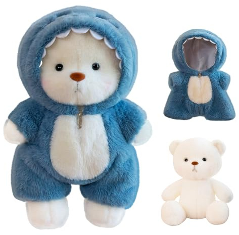 NAVESO 40cm Bär Kuscheltier, Plüschtier Teddybär mit Hai Kostüm, Teddybär Plüsch, Süße Bär Plüschtier, Interaktiver Kuscheltier, Kreatives Geschenk für Kinder Jungen Mädchen, Blau