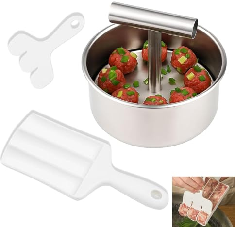 JazRvr 2 Stück Fleischbällchen Former, Antihaft Frikadellenformer Edelstahl, Meatball Scoop Maker, Küchenwerkzeug Für Küche-, Haushalts- Und Outdoor-Kuchenformer, Robuste Konstruktion