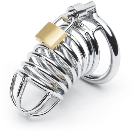 Lovehoney DOMINIX Deluxe Metal Male Chastity 2.5 Inch Cage for Men, BDSM | Solid Steel Cock Lock Device with Padlock & Keys, Heavy Duty Penis Enclosure, Orgasm Denial, Fetish Training & Control Play
