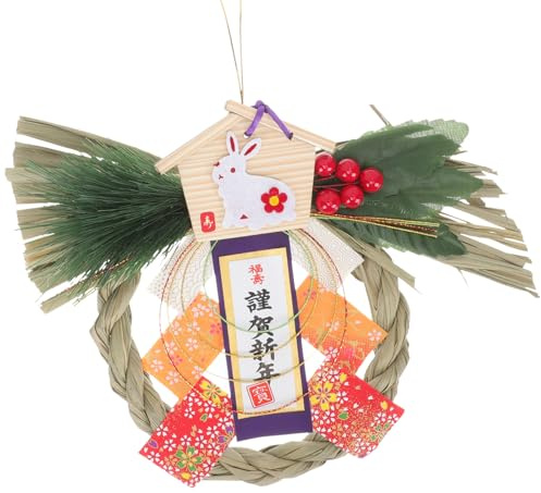 NUOBESTY Décoration Murale Japonaise en Paille Tressée, Ornement Suspendu Artisanal, Couronne Murale Naturelle, à Suspendre pour Restaurant et Maison, Style Traditionnel, Modèle 1244
