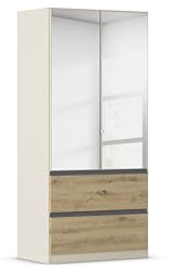 Rauch Möbel Costa, Kleiderschrank, Farbe Beige/Eiche Artisan, Breite 91 cm | Schrank, 2-türig, Spiegel, 2 Schubladen, Push-to-open, Zubehör Classic, für Schlafzimmer, Kinderzimmer, Babyzimmer, Garderobe