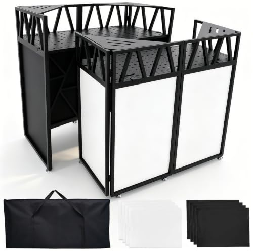 Upgraded DJ Booth, 107x53x117cm DJ Facade Booth with Scrim, Dj Table