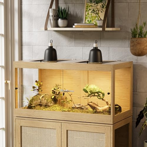 Terrarium für Reptilien & Amphibien, 100x50.8x52.3cm Reptilien Terrarium Holz mit 360°-Panoramablick aus Glas, Belüftung und Sicherheitsschloss, Terrarium Groß für Bartagame, Schlangen, Jungtiere
