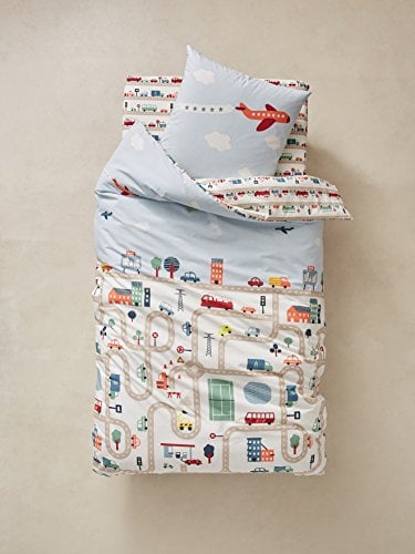 Vertbaudet Bettwäsche-Set für Kinder City beige Bedruckt 140X200 - Kissen 63X63