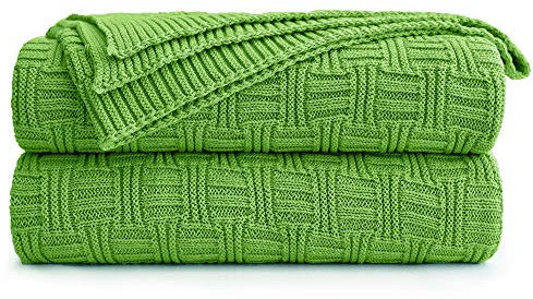 Longhui bedding Cotton Cable Green Knit Throw Blanket for Couch Chairs Bed Beach, Home Decorative Throws Blankets, 50 x 60 Inch, 2.2lb