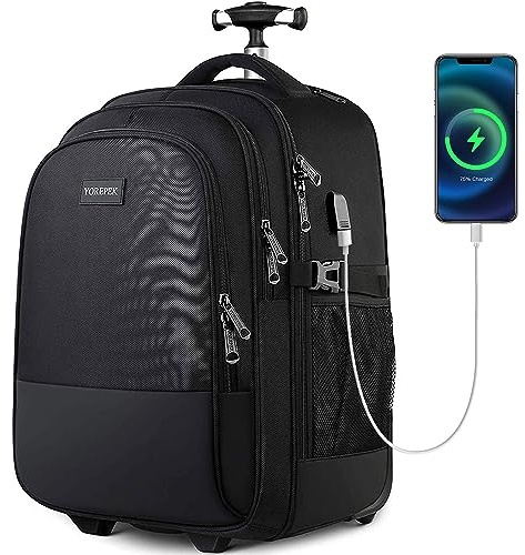 YOREPEK Easyjet Sac à dos de voyage pour ordinateur portable de 43,2 cm avec port de charge USB, sac à dos d'affaires à roulettes pour cabine (noir, 43,2 cm, professionnel), Café,