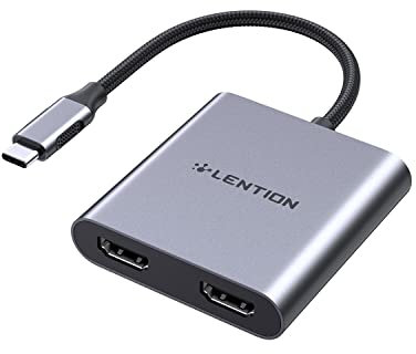 LENTION USB C auf Zwei 4K-HDMI-Digitalanzeigen AV-Adapter Kompatibel mit MacBook Pro (Thunderbolt 3), Mac Air/iPad Pro, XPS 13/15, Surface Book 2 / Go, Chromebook (Space Grey)