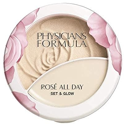 Physicians Formula, Rosé All Day Set & Glow, Fixier-Puder und Highlighter mit feuchtigkeitsspendendem Balsam für einen zarten Teint, mit Rosenextrakt, Goji und Kirschpflaume, Luminous Light