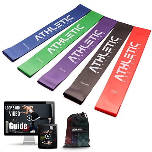 ATHLETIC AESTHETICS Premium Fitness Band Set [Fitnessbänder Sets + Tasche und Videokurs] Miniband Fitnessband Trainingsband aus Stoff oder Latex - Sport Bänder Resistance Bands für Booty & Beine