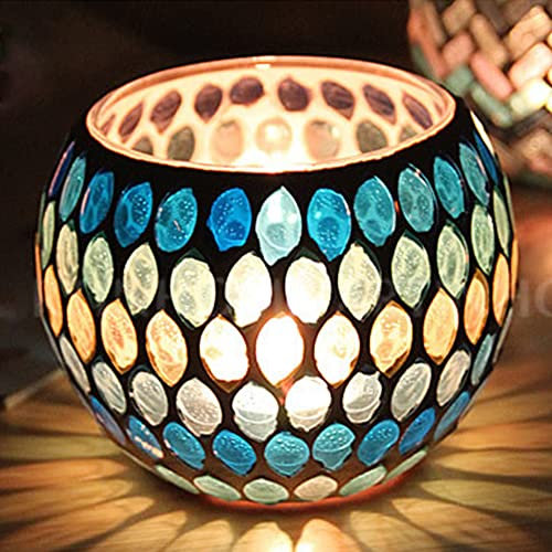 2 Pcs Tea Light Bougeoir Mosaïque Verre Bougie Pots À La Main Romantique Photophores Amitié Veilleuse pour Fête De Mariage Anniversaire Anniversaire