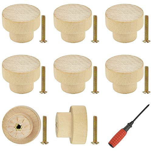 ANTHYTA 12 Stücke Möbelknöpfe Holz Schubladengriffe knauf für Schrank Holz Schrankknöpfe Mit Schrauben Runde Holzknöpfe Kommodenknöpfe Holz Griffe Holzgriffe für Schränke Schubladen Möbel (35mm)
