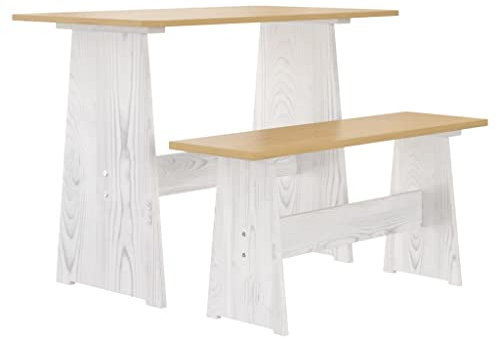 vidaXL Esstisch mit Bank Esszimmergruppe Sitzgruppe Küchensitzgruppe Tisch Esszimmerbank Esszimmergarnitur Tischset Honigbraun Weiß Massivholz Kiefer