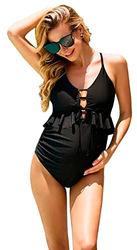 Tofern Maillots de Bain Femmes Maternité Une Pièce Bikini Réglable Dos Bondage Grossesse Maillot De Bain Col en V Vêtements De Plage