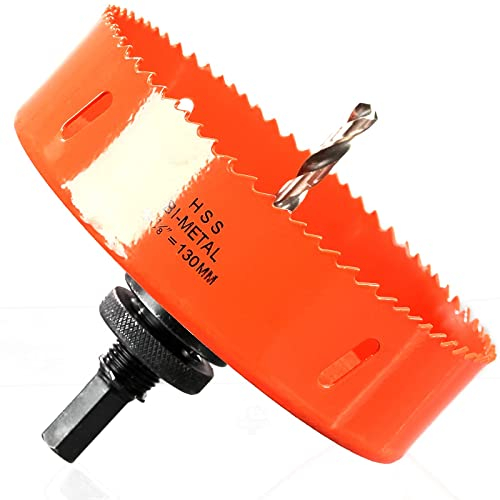 Lochsäge 130mm, M42 HSS Lochbohrer Set Bimetall mit Sechskant-Schaft und Zentrierenden Metallbohrern Bohrkronen Set für Metall,Eisen,Aluminium,Holz,Trockenbau, Kunststoff, Faserplatten, Orange