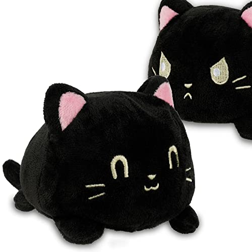 AllBlue Products Flip Plüschtier - Positiv/Grimmig Stimmungskuscheltier als Geschenke für Frauen, Kinder, Freundin, Glücksbringer (Schwarze Katze)
