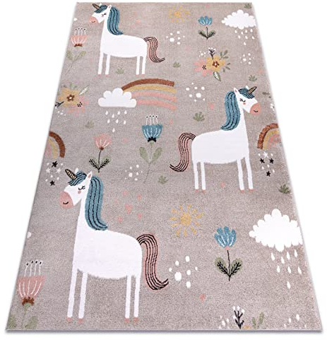 FUN Sweety Kinderteppich mit Muster „Einhorn, Regenbogen” beige 80x150 cm