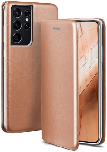 ONEFLOW Business Case für Samsung Galaxy S21 Ultra Handyhülle klappbar mit Standfunktion, Klapphülle Flipcase Cover Dünn, PU Leder Hülle mit Kartenfach, 360 Grad Schutzhülle, Rosegold