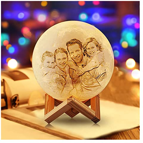 Mondlicht-Ball, individuelles Foto, individuelle Mondlampe, 3D-Druck, Mond, Nachtlicht, wiederaufladbar, über USB, wiederaufladbar, Persönlichkeitsgeschenk mit Ihrem Text und Foto, romantisches