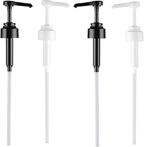 Taicols 4 Pièces Distributeur Sirop Pompe Buse de Bouteille de Sirop Pompe de Rechange Cap Bouteille de sirop Buse pour Bouteille de Jus Distributeur Pompe,Sauce Aux Huîtres Noir, Noir et Blanc