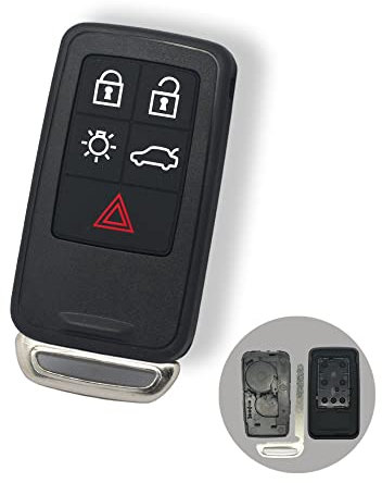 BROVACS Replacement Key Shell + Uncut Blank Emergency Insert Key Compatible with VOLVO 5 Button Smart Keyless Entry Remote Key Case Fob PG789A