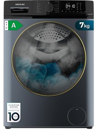 Cecotec Lavadora de Carga Frontal 7 Kg Bolero Dresscode 7610 Inverter Ice Blue A, Carga Frontal Ice Blue de 7 Kg de Capacidad, 1400 Rpm, Clase A, Función Con Vapor, Motor Inverter Plus, 15 Programas