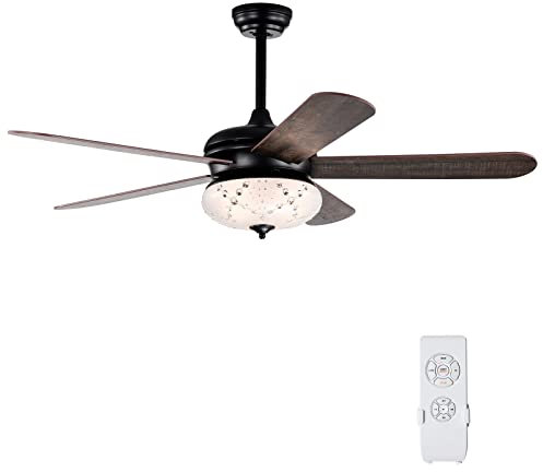 COSTWAY 52/132cm Ceiling Fan with Light and Remote Control, AC Motor Retro Ceiling Lamps with 5 Reversible Blades, 3 Speeds & Timer for Bedroom Living Room, 3 Bulbs Not Included