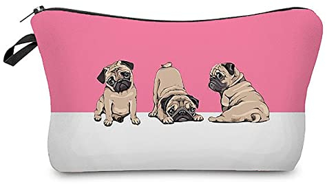 Modische Kulturtasche Kosmetikbeutel Schminktasche Make-Up Bag Kulturbeutel Wasserabweisend Originelle Print-Motive für Reisen, Urlaub und Alltag (Three Baby Pugs)