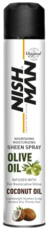 NISHMAN Sheen Hair Spray - Olive Oil & Coconut Oil 400ml - Nourishes, Repairs & Protects Hair - Shiny Finish, Hydration & Care for All Hair Types
