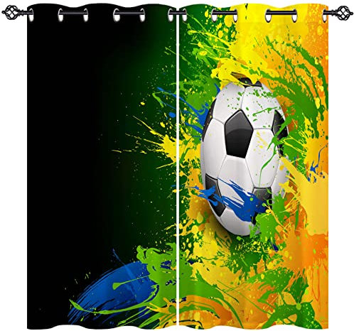 ANHOPE Malerei Sport Thema Fußball Verdunklungsvorhänge mit Ösen Blickdichte Gardinen Blackout Curtain Thermo Vorhänge Kinder Jungen Mädchen Schlafzimmer Wohnzimmer Vorhang 2er Set H 138 x B 117 cm