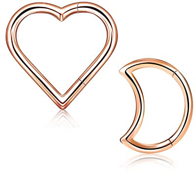 Longbeauty 2 Pcs Ohrpiercing G23 Titan Klicker Nasenring Knorpel Ohrring Segmentring Daith Conch Tragus Helix Septum Herz/Mond, 8MM/10MM, 1.2mm Rosegold, Stil C