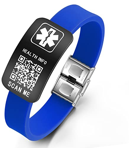 Theluckytag Braccialetti medici per uomini e donne con codice QR, braccialetti identificativi di allarme medico per sport e viaggi, braccialetto impermeabile in silicone adatto a polsi fino a 20,3 cm