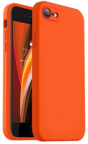 Vooii for iPhone SE Case 2022/3rd/2020,iPhone 8/7 Case, Upgraded Liquid Silicone with [Flat Edges] [Camera Protection] [Soft Anti-Scratch Microfiber Lining] Phone Case for iPhone SE - Neon Orange
