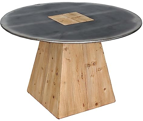 Esstisch HWC-L76, Tisch Esszimmertisch, rund Industrial Massiv-Holz MVG-Zertifiziert 74x120cm, Natur mit Metall-Optik