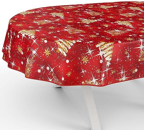 Tischdecke aus Stoff Textil abwaschbar Tischwäsche Tischtuch Baumwolle Polyester Christmas Beige Oval 240x140cm In-/Outdoor Tischdecke