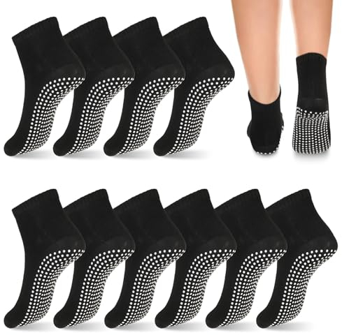 5 Paar Yoga-Socken, Stoppersocken Damen Pilates Socken Antirutschsocken Sport Damen, Schwarz Rutschfeste Antirutsch Socken Sport Damen für Yoga, Barre, Pilates, Tanz, Barfuß, Trampolin Damen Herren