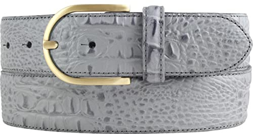 BELTINGER Damen-Gürtel mit goldener Gürtelschnalle und Krokoprägung 4 cm | Leder-Gürtel 40mm Kroko-Optik Damen | Kroko-Muster 4cm | Dunkelgrau 95cm